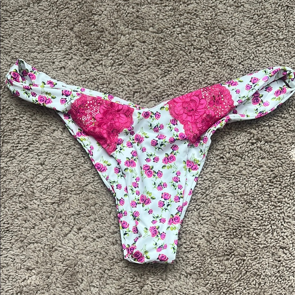 Floral with lace pink cheeky bikini bottoms